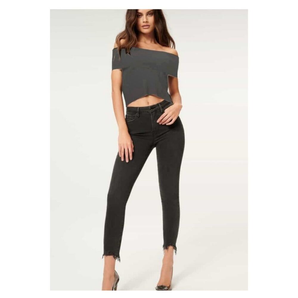 Good American Good Legs Chewed‎ Hem Skinny Jeans 32 Black153 Wash